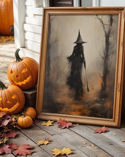 Halloween Witch Wall Art - Rustic Gothic Canvas Print, Unframed, 8x10 - Variation: Witch 10"L x 8"W