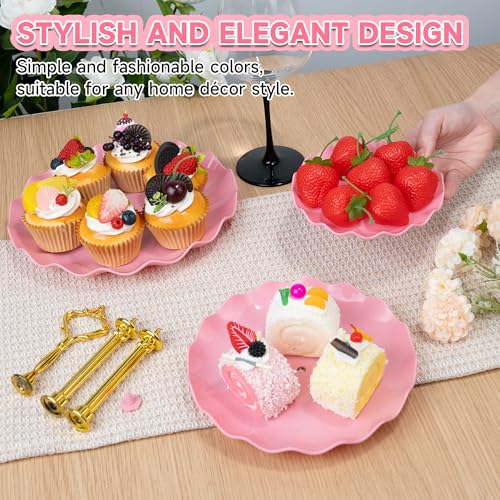 Pink Plastic 3-Tier Cake Stand with Metal Rod - Dessert Display for Parties
