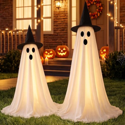 Halloween Ghost Decorations Outdoor Indoor with Remote Control, 59-Inch Spooky Light-Up Ghosts - 2 Pack