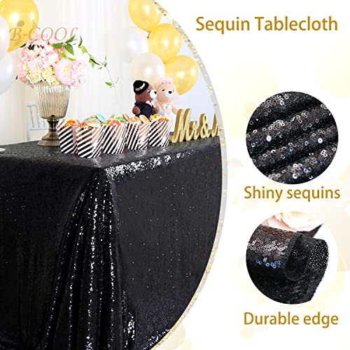 Black Sequin Tablecloth 50x80 Inch Rectangular Halloween Shimmer Decor