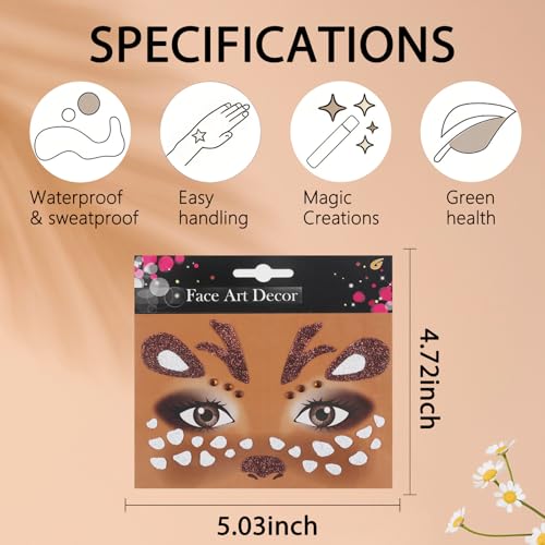 Deer Face Stickers Halloween Face Tattoo with Rhinestones - Variation 02