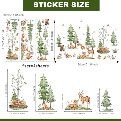 Woodland Tree Fall Pine Tree Wall Stickers with Forest Animals - Removable Home Decor