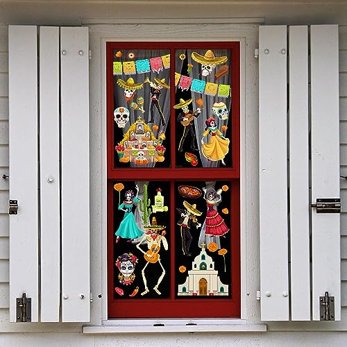 Dia de Los Muertos Window Clings - 9PCS Removable Mexican Skeleton Decor Style1