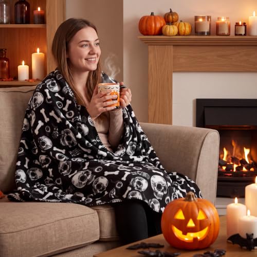 Halloween Skull Fleece Throw Blanket Set - 6 Warm & Cozy Bed & Sofa Throws