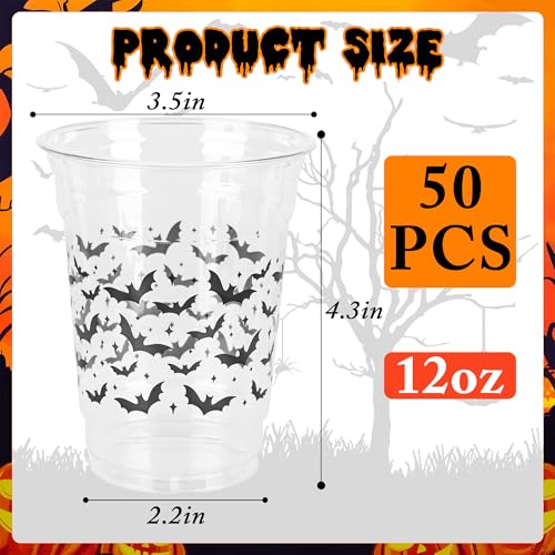 50Pcs Halloween Bat Plastic Cups - 12oz Disposable Party Cups for Fall Events