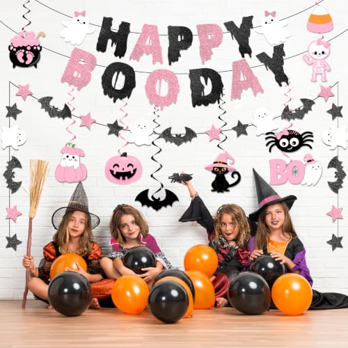 Pink Halloween Party Decorations Girl Set with Banner and Ghost Swirls
