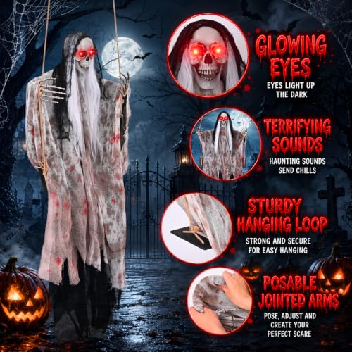 75 Inch Hanging Grim Reaper Skeleton Ghost Halloween Decor - Variation M