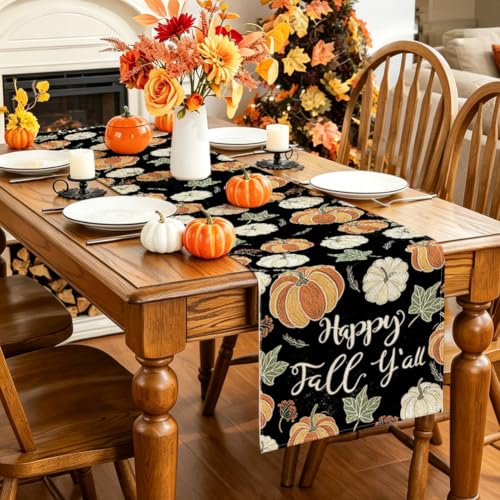 Fall Table Runner 72 Inch Long Pumpkin Autumn Decor for Home - Black 13x72