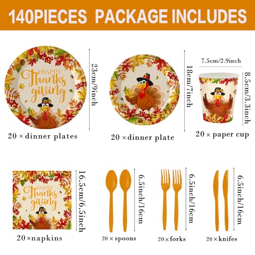 Thanksgiving Party Supplies Set with Plates Napkins Cups Forks Knives Spoons Fall Decorations