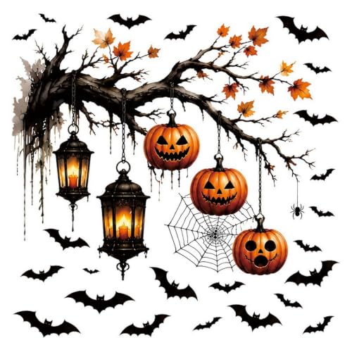 Halloween Pumpkin Window Clings Spooky Bat Spider Web Decor - Variation 1279