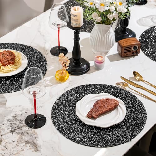 Black Rhinestone Round Placemat - 15 Inch, Elegant Table Protector - Variation: Black / 1 pcs