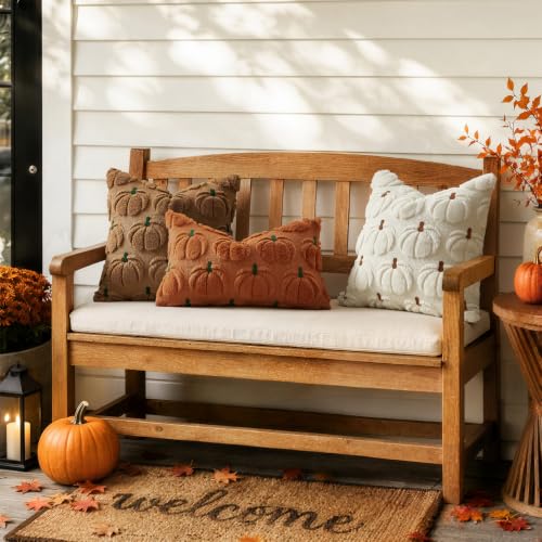 Fall Pumpkin Pillow Covers 12x20 Inch Set of 2 Dark Rust Green Stem Autumn Decor