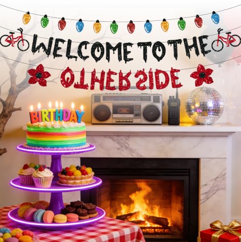 Halloween Birthday Party Banner - Welcome to the Other Side Upside Down Horror Decorations