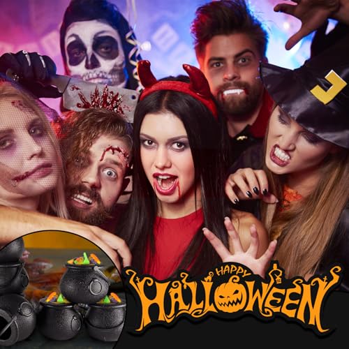 Black Halloween Plastic Candy Cauldrons - 30 Mini Witch Buckets with Handles for Party Favors & Decor - Variation of Black 30pcs