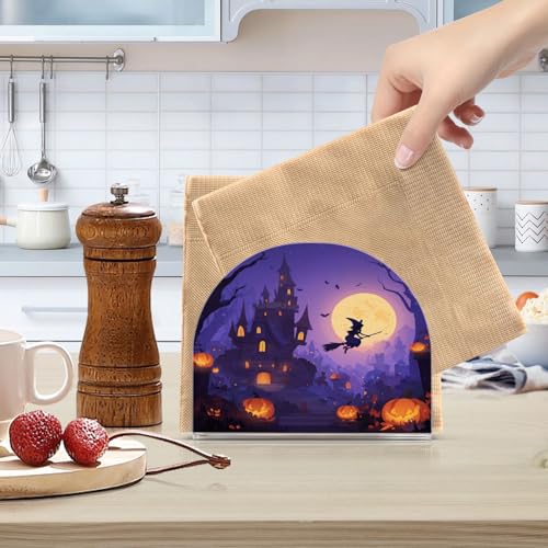 Halloween Witch Castle Moonlight Purple Napkin Holder for Table Acrylic Standing Dispenser