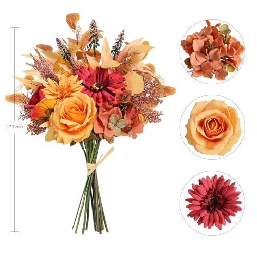Fall Flowers Artificial Bouquet Set - 2PCS Autumn Silk Floral Arrangements for Home & Wedding Decor