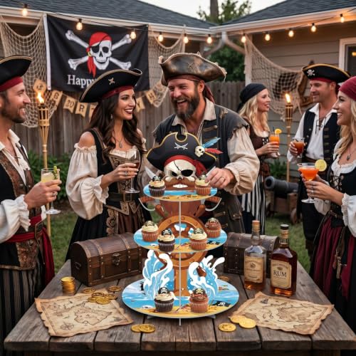 Pirate Cupcake Stand - 3 Tier Party Decor for Birthday & Halloween - Variation: Pirate