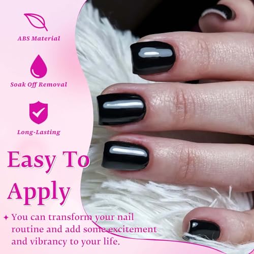 LuckForever Short Square Black Press-On Nails with Tabs - 240 Pack