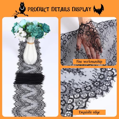 Elegant Black Lace Table Runner 11 x 120 Inch for Wedding Party Decor