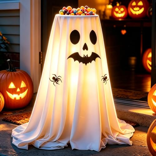 Halloween Ghost Candy Bowl with LED Lights Outdoor Decorations