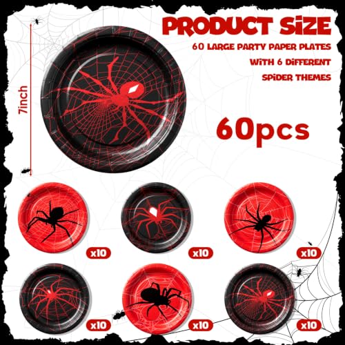 Classic Style 60 Pack 7-Inch Spider Web Paper Plates - Disposable Halloween Party Dinnerware