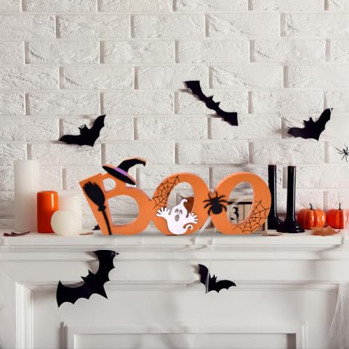 Orange Halloween Wooden Boo Sign - Indoor Ghost & Spooky Decor