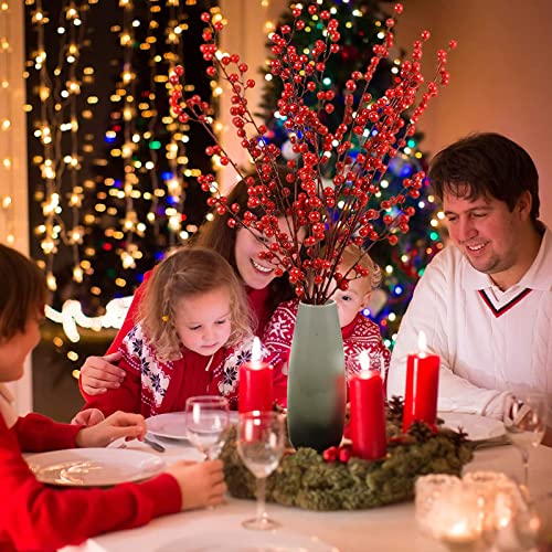 Artificial Christmas Holly Berry Stems - 20 Pcs, 3 Sizes for Holiday Decor