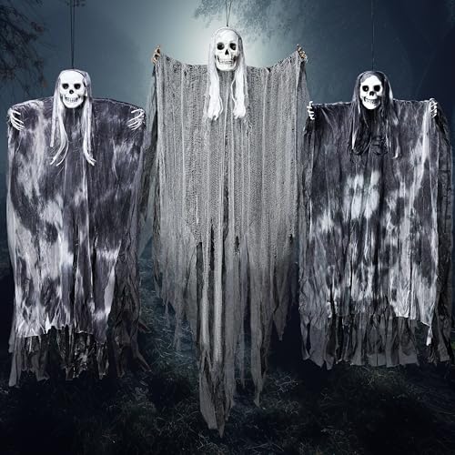 Halloween Hanging Grim Reaper Decorations - 3 Pack, 31.5 & 53 Inches, Outdoor Spooky Props