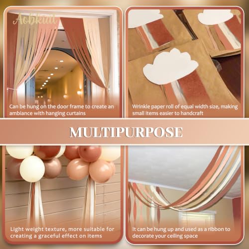 Brown Fall Party Streamers Decorations for Baby Shower - Crepe Paper Set
