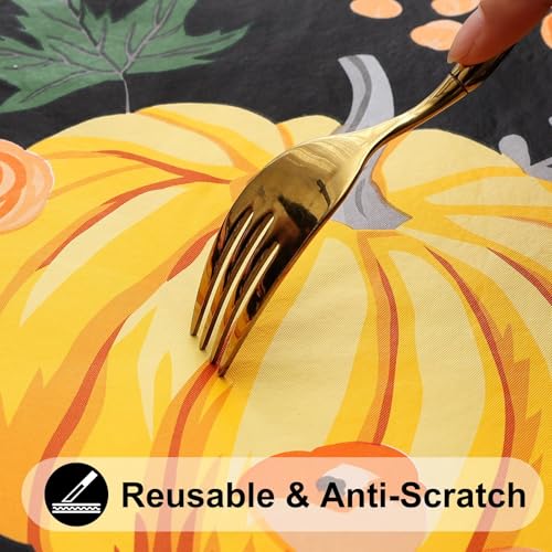Halloween Fitted Table Cover 8FT Vinyl Tablecloth with Flannel Backing - Black & Yellow