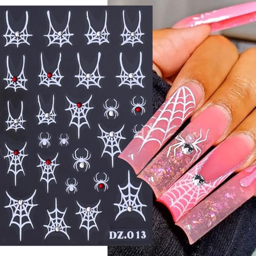 Halloween Spider Nail Stickers Set - Self-Adhesive 3D Spider Web Decals for Nails - Fall Holiday Manicure Tips - Variation of Spider