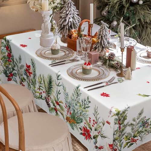 Christmas Tablecloth Rectangle Waterproof Spill-Proof 60 x 102 Inches - Festive Holiday Design