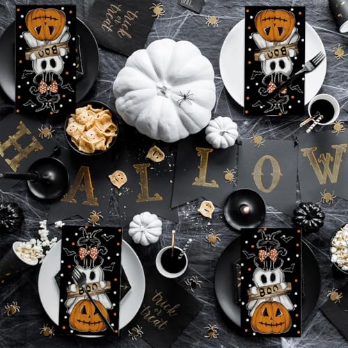 Halloween Paper Napkins 100 Pack - Orange Jack-O-Lantern Ghost Dots, 4.3x7.9 Inches