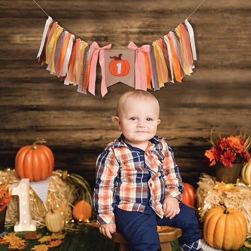 Halloween First Birthday Party Banner - Orange Pumpkin Burlap Flag Decoration