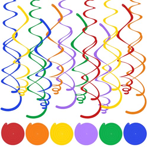 Colorful Hanging Swirl Decorations - 24 Pack Party Ceiling Streamers with Double & Single Swirls