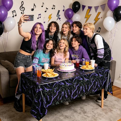Black Lightning Pattern Plastic Tablecloth - K-Pop Birthday Decor, 54x108 Inches - Black Hunters Variation