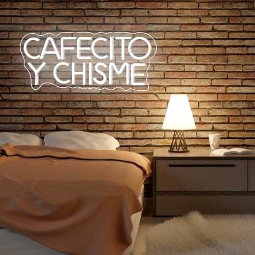 Dimmable Neon Sign Cafecito Y Chisme - Warm Coffee & Chisme Neon Light for Home & Gifts