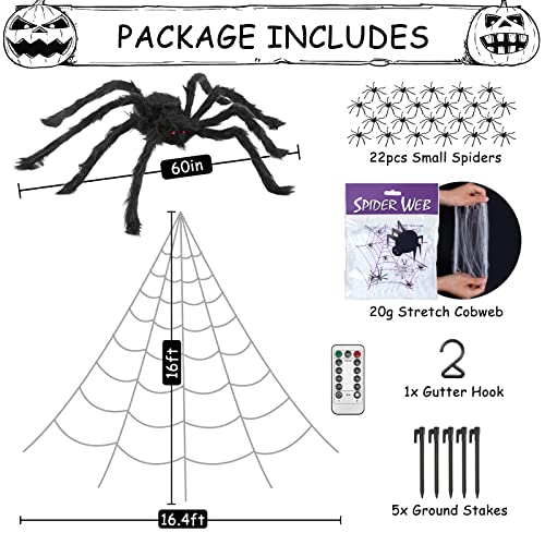 Outdoor Halloween Spider Web Lights Set - Purple LED with Large Spider & Variations