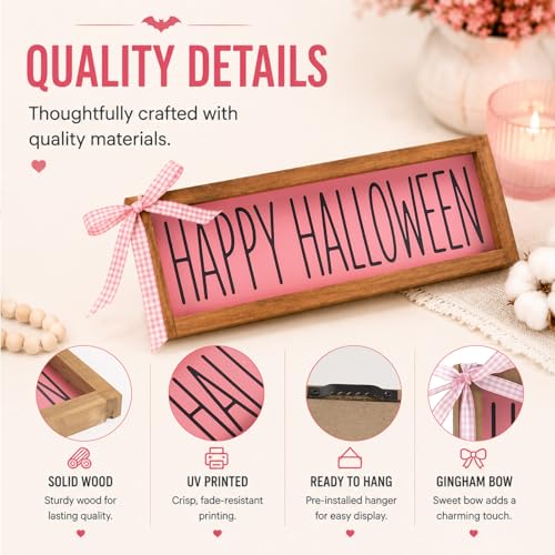 Happy Halloween Sign - Pink Halloween Decor for Wall Shelf Table & Desk - Pink Variation