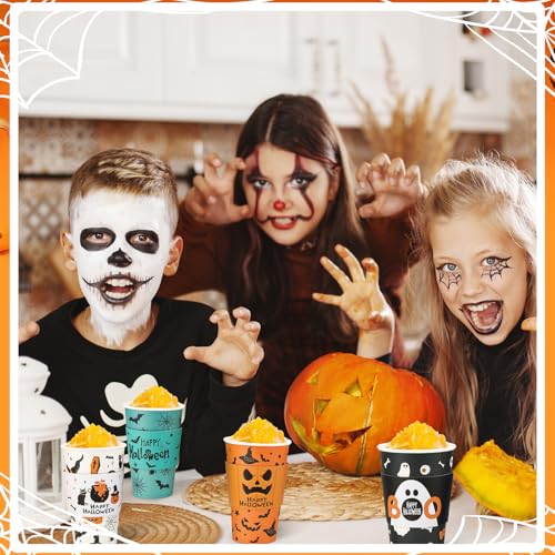50 Pack Halloween Disposable Coffee Cups 16oz with Lids & Sleeves - Spooky Party Drinkware