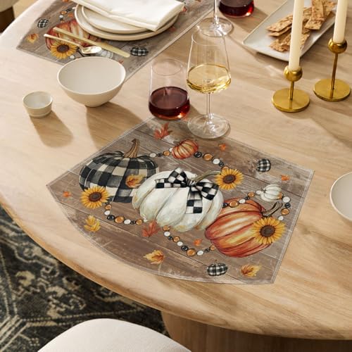Wood Wedge Placemats Set of 4 - 12x18 Inch Fall Table Decor
