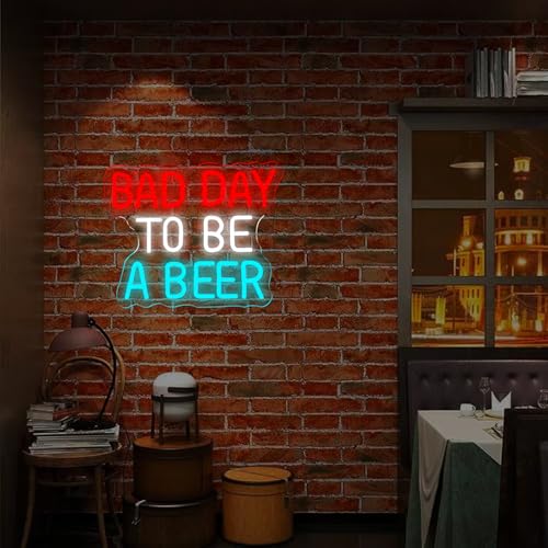 Funny LED Neon Sign - Beer Day Warning Wall Decor for Bar, Man Cave