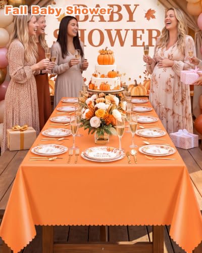 Orange Plastic Tablecloth 3 Pack - Scalloped Fall Halloween Table Cover 54x108 Inches
