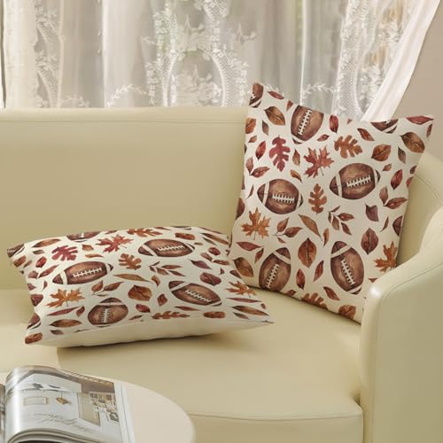 Football Maple Leaf Fall Pillow Covers 24x24 Set of 2 - Autumn Thanksgiving Outdoor Decor