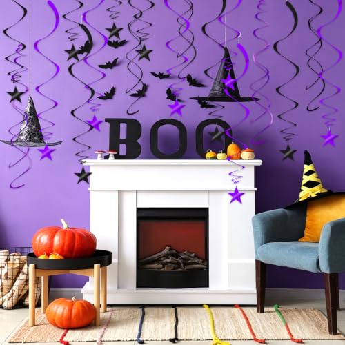 Black Purple Star Swirl Decorations - 36PCS Halloween Party Ceiling Streamers with Variation