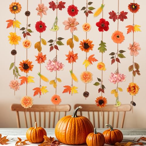 Artificial Flower Garland Set - Fall Wreaths & Garden Wall Decor, 6 Pieces, 35.4 Feet