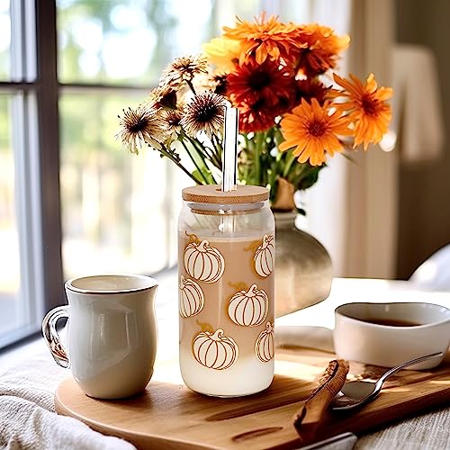 Pumpkin White Style Fall Coffee Mug Set - 18oz Iced Coffee Tumbler with Lid & Straw