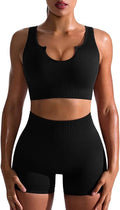 OQQ Seamless Ribbed Workout Set for Women - High Waist Leggings & Sports Bra | 2-Piece Exercise Outfit