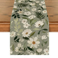 Olive Green Daisy Flowers Table Runner - 13x108 Inch Seasonal Kitchen Decor