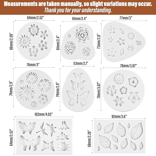 Silicone Fondant Flower Molds Set of 8 for Cake Decorating & Crafting